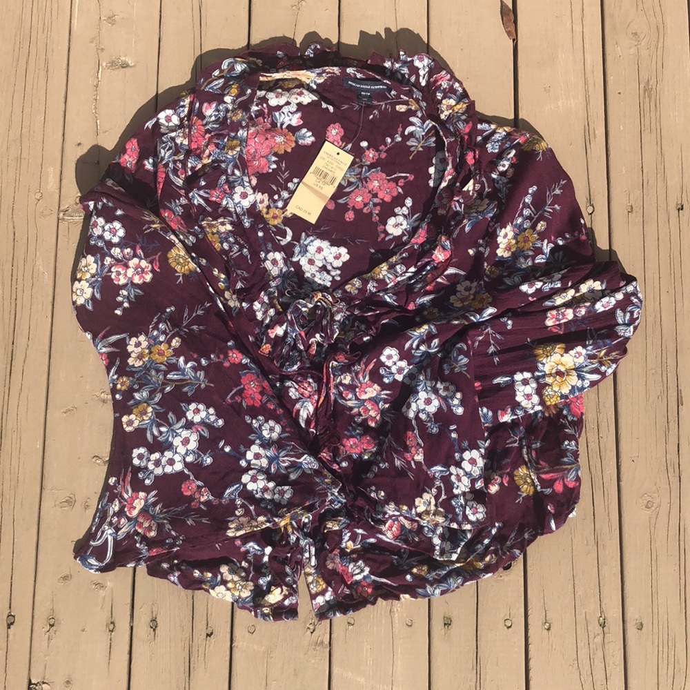 NWT Boho American Eagle Longsleeve Tie Up Blouse